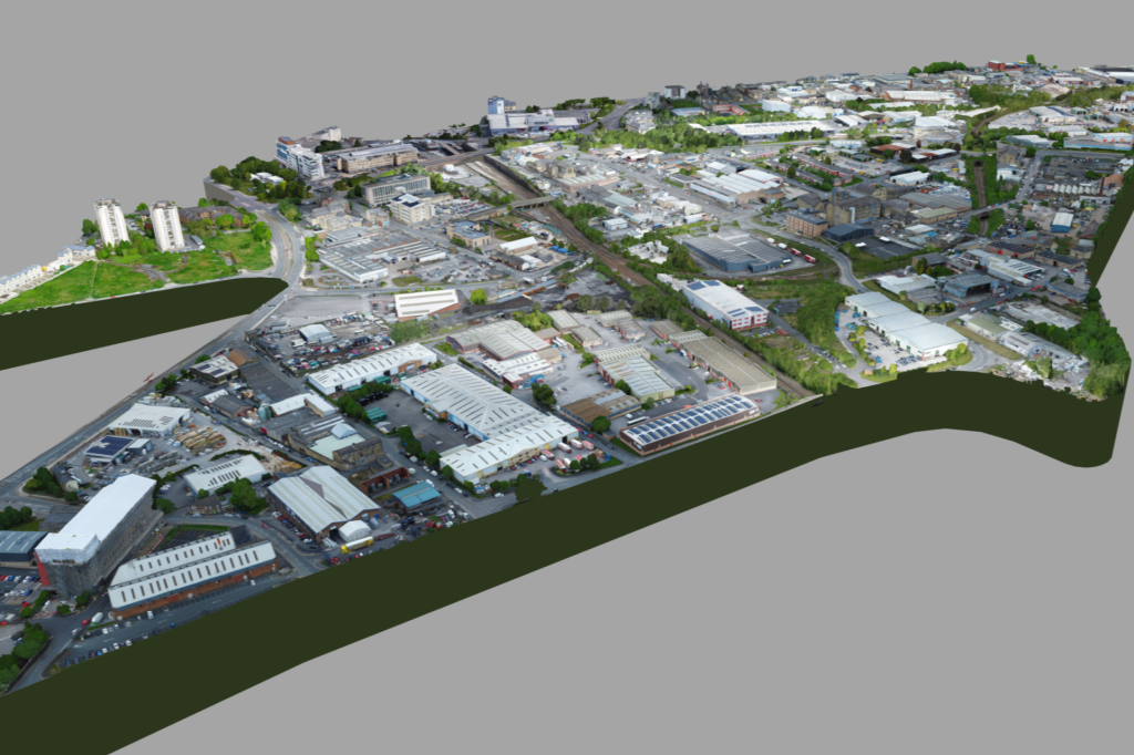 A 3D model of the Southern Gateway Area. City of  Bradford Metropolitan District Council and Visualising Heritage/  University of Bradford, with funding from MHCLG as part of PropTech 4 scheme.